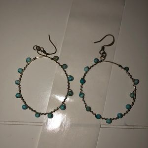 Turquoise beaded hoops
